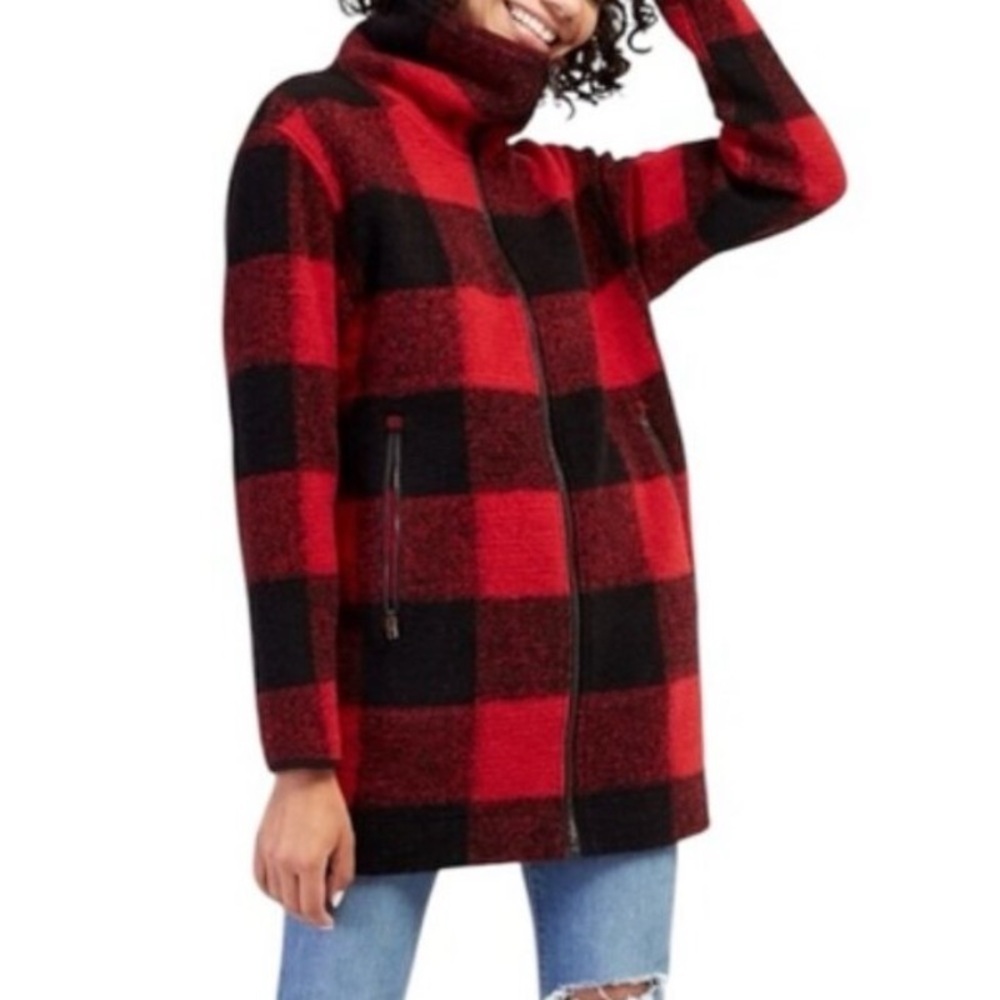 ROOTS Seymour buffalo plaid red/black  wool blend coat Size small